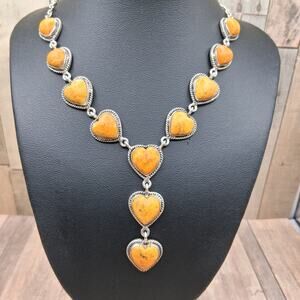 Southwestern Bumblebee Jasper Lariat Necklace Y Drop Heart Shape Sterling Silver